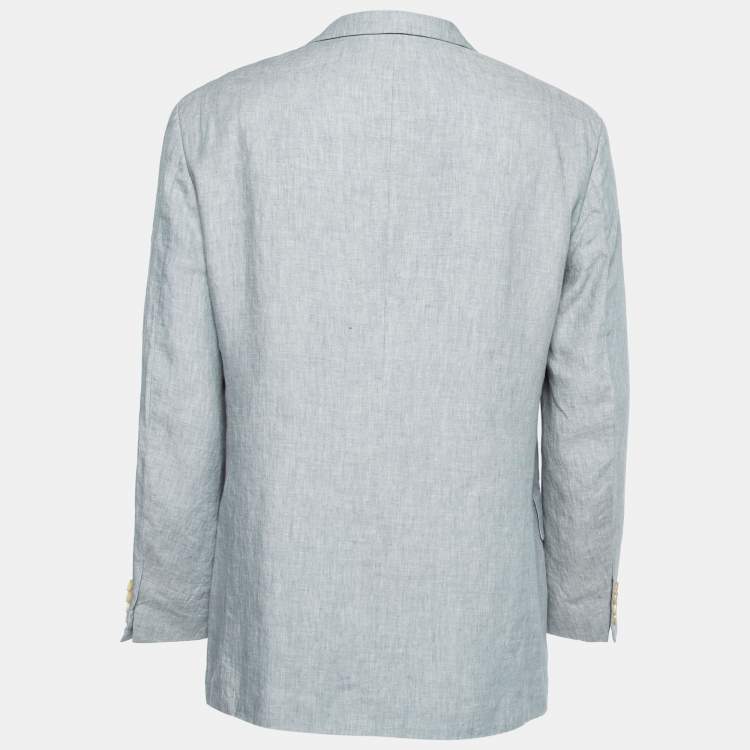 Pre Owned Boss By Hugo Boss Vintage Light Blue Linen Single-Breasted Connery Blazer L 