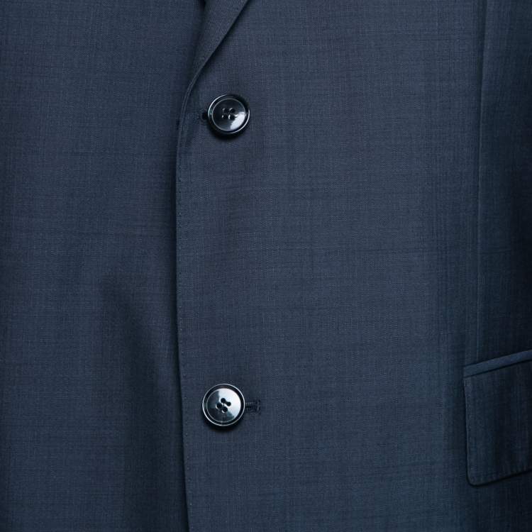 Pre Owned Boss By Hugo Boss Blue Grey Wool Single-Breasted Suit 3XL