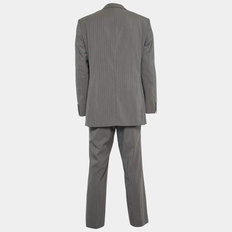 Pre Owned Boss by Hugo Boss Vintage Grey Striped Wool Single-Breasted Gable/Vegas Suit XL
