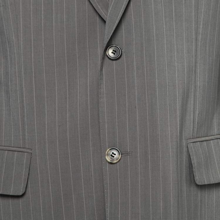Pre Owned Boss by Hugo Boss Vintage Grey Striped Wool Single-Breasted Gable/Vegas Suit XL