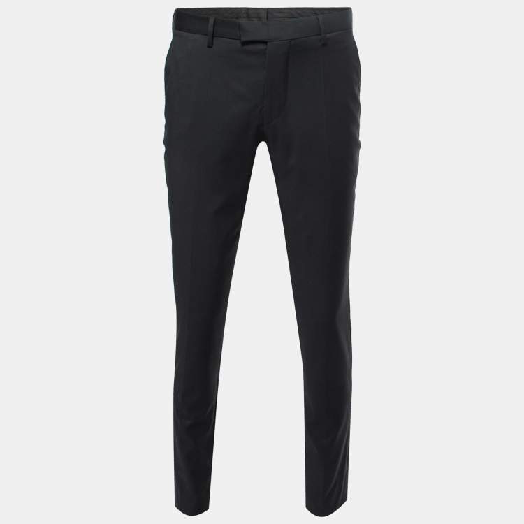 Pre Owned Boss By Hugo Boss Black Wool Crepe Trousers S