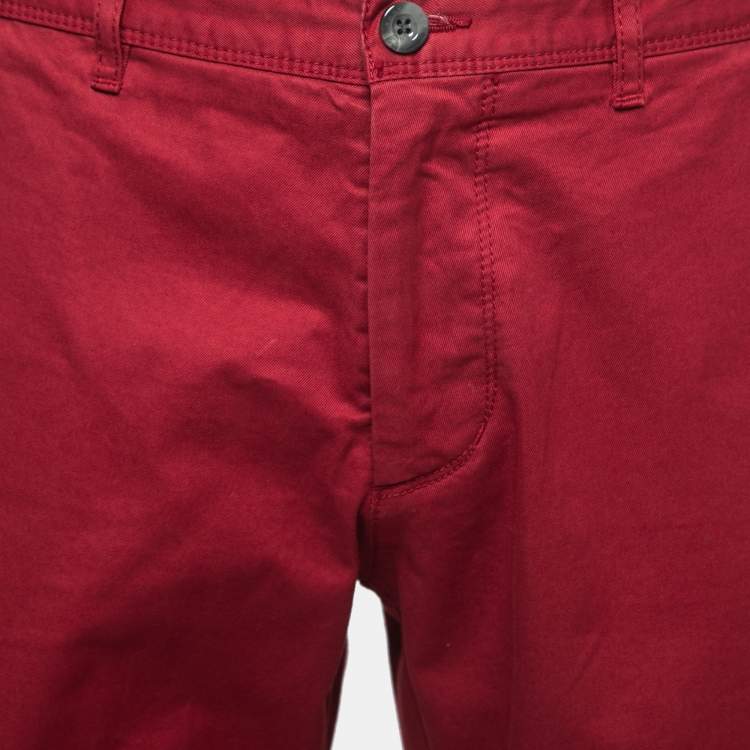 Pre Owned Boss By Hugo Boss Red Cotton Stretch Trousers L