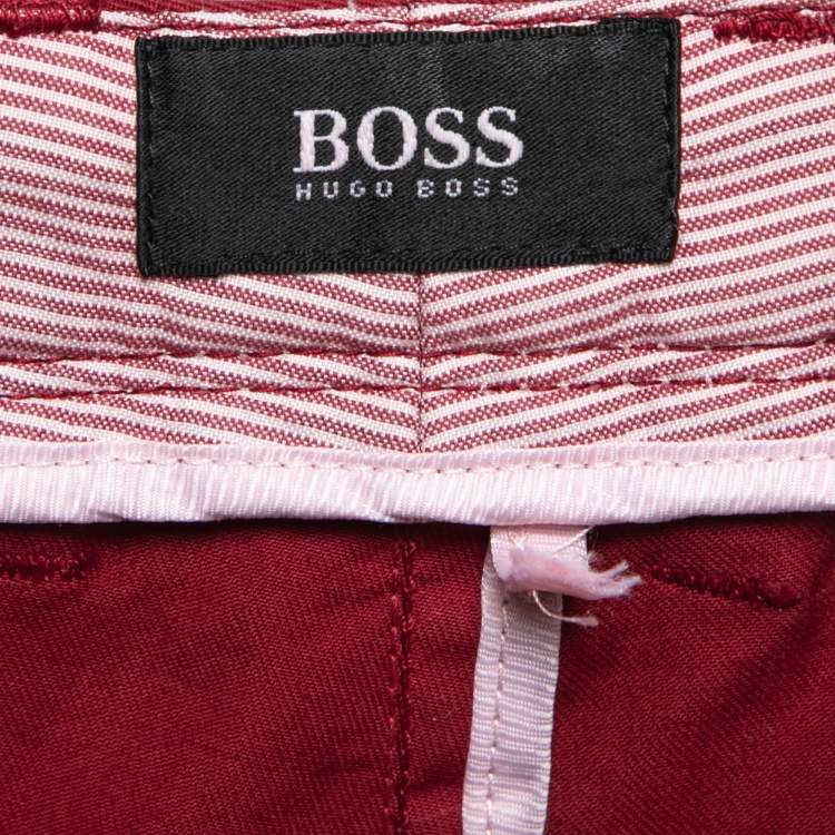 Pre Owned Boss By Hugo Boss Red Cotton Stretch Trousers L