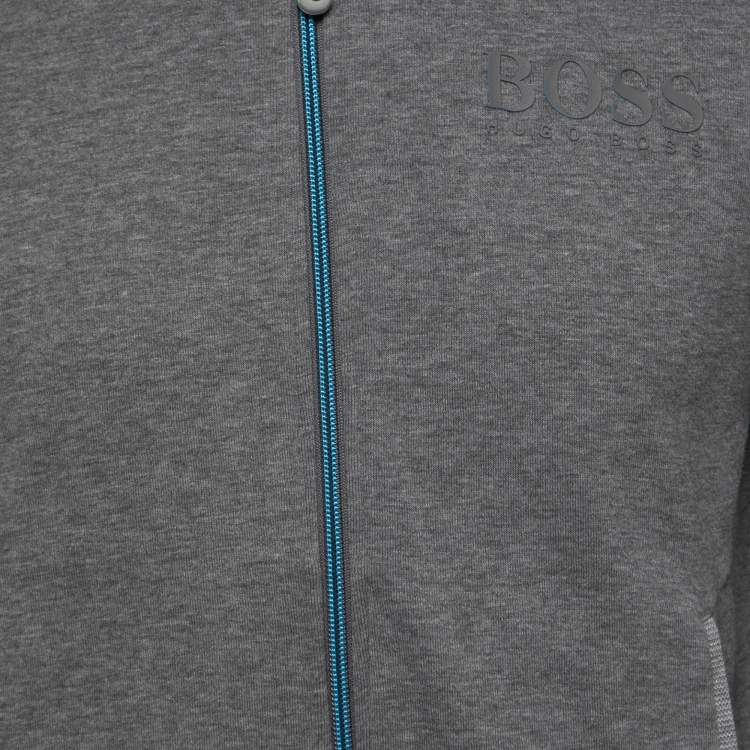 Pre Owned Boss by Hugo Boss Grey Knit Zip-Up Hooded Track Jacket M