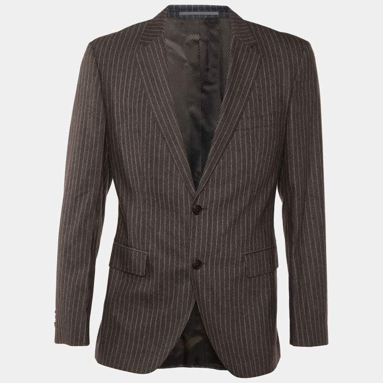 مملوكة مسبقًا Boss By Hugo Boss Brown Striped Wool & Cashgora Crowley Blazer L