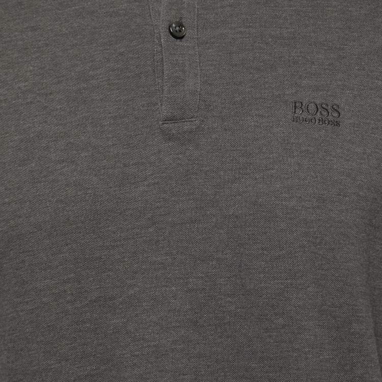 مملوكة مسبقًا Boss By Hugo Boss Grey Cotton Knit Polo T-Shirt L