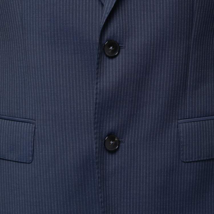 Pre Owned Boss By Hugo Boss Navy Blue Pin Stripe Wool Super 100 Blazer M