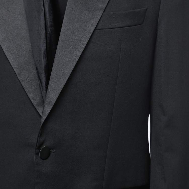 Pre Owned Boss By Hugo Boss Black Wool & Satin Lapel Tuxedo Blazer L