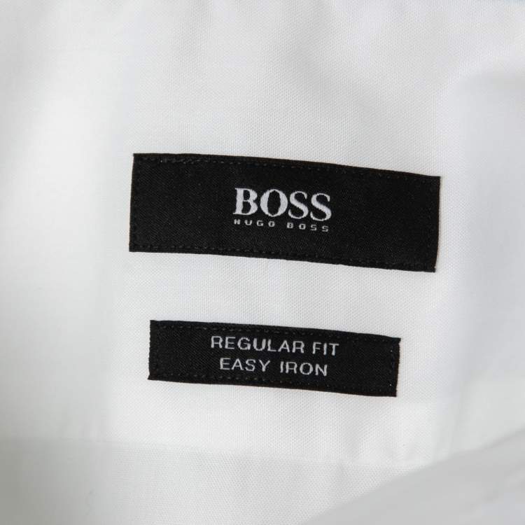 Pre Owned Boss By Hugo Boss White Cotton Full Sleeve Regular Fit Easy Iron Shirt M