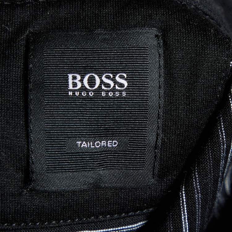 Pre Owned Boss By Hugo Boss Black Striped Cotton Knit Polo T-Shirt S