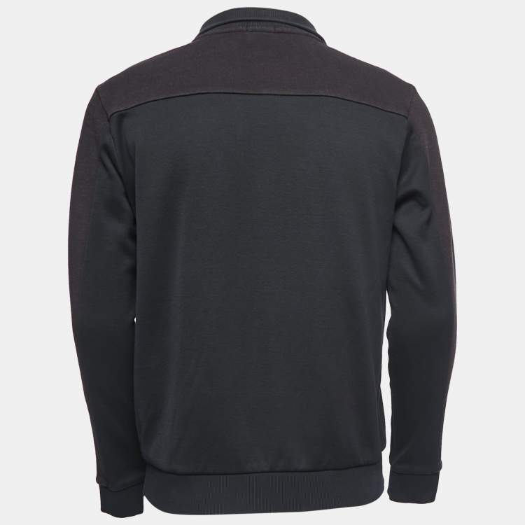 Pre Owned Boss By Hugo Boss Navy Blue Cotton Knit Zip Font  Jacket L
