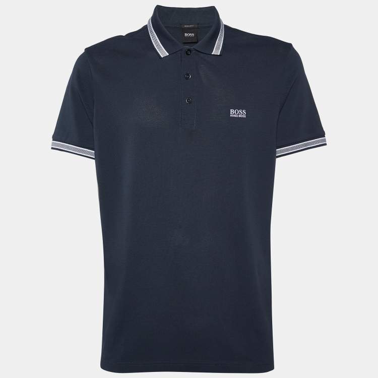 Pre Owned Boss By Hugo Boss Navy Blue Cotton Regular Fit Polo T shirt XL