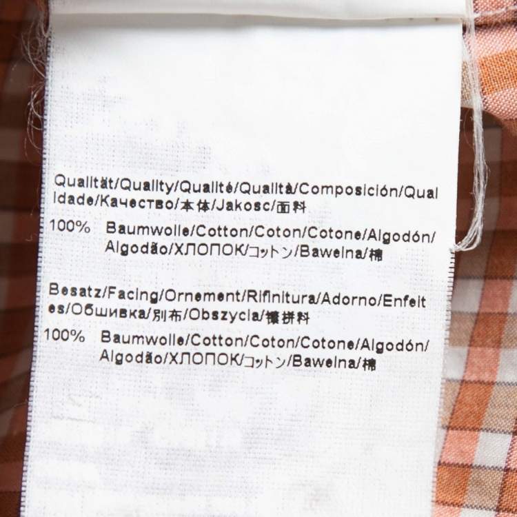 Pre Owned Boss By Hugo Boss Orange Plaid Cotton Half Sleeve Slim Fit Shirt M