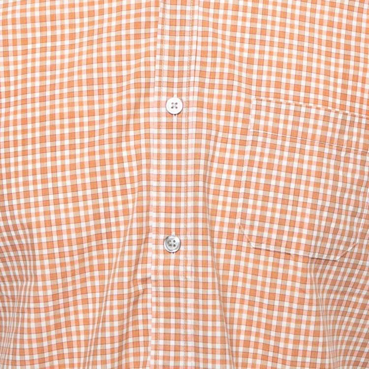 Pre Owned Boss By Hugo Boss Orange Plaid Cotton Half Sleeve Slim Fit Shirt M