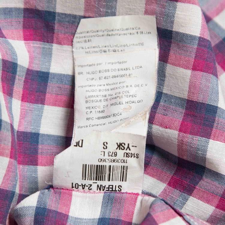 Pre Owned Boss By Hugo Boss Purple/Navy Blue Plaid Cotton Full Sleeve Regular Fit Shirt S