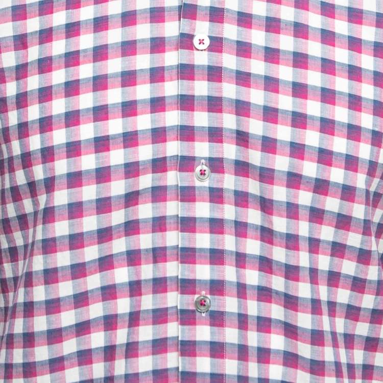 Pre Owned Boss By Hugo Boss Purple/Navy Blue Plaid Cotton Full Sleeve Regular Fit Shirt S