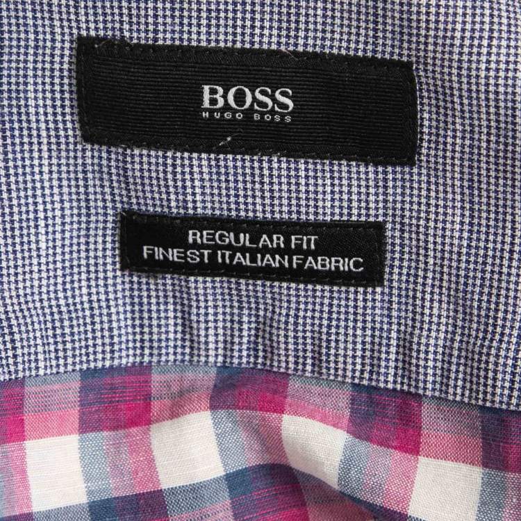 Pre Owned Boss By Hugo Boss Purple/Navy Blue Plaid Cotton Full Sleeve Regular Fit Shirt S