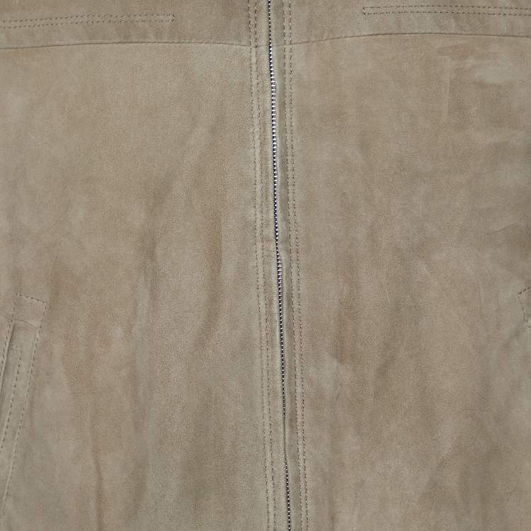 Pre Owned Boss by Hugo Boss Beige Suede ZIp Front Jacket XL