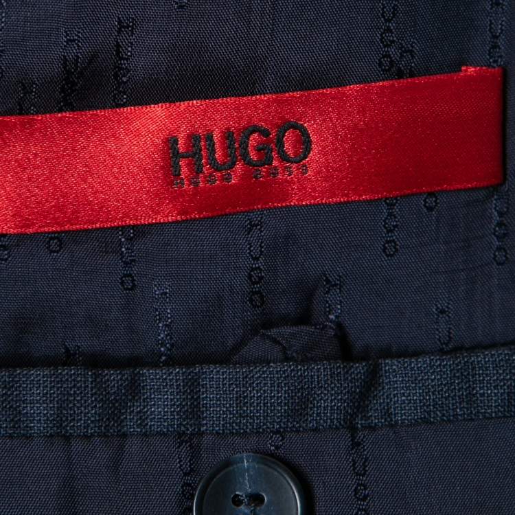 مملوكة مسبقًا Hugo Boss Blue Wool Contrast Lapel Trim Single Breasted Blazer L