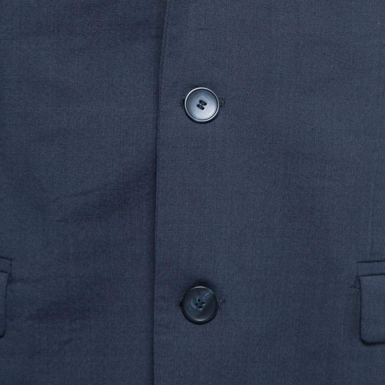 مملوكة مسبقًا Hugo Boss Blue Wool Contrast Lapel Trim Single Breasted Blazer L