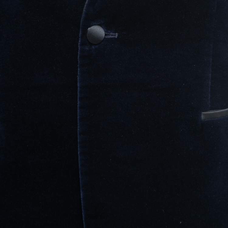 Pre Owned Boss By Hugo Boss Navy Blue Velvet Extra Slim Single Breasted Blazer L 