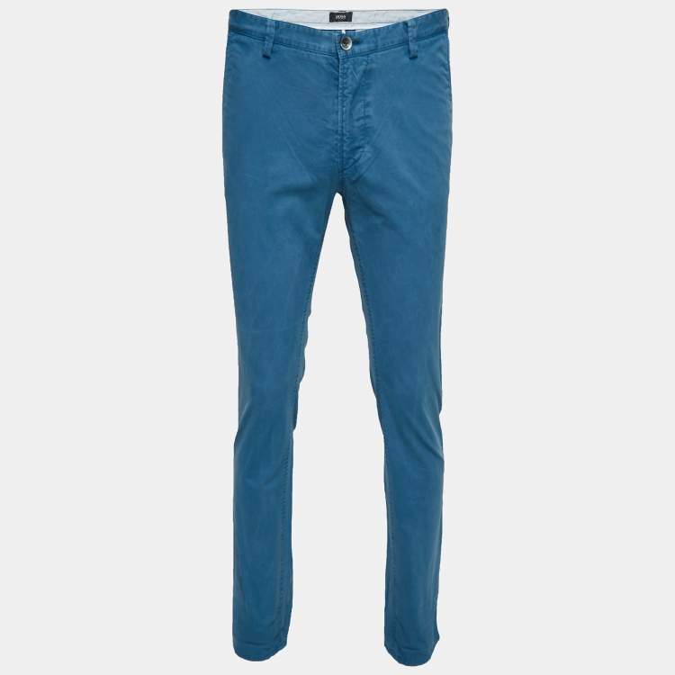 Pre Owned Boss By Hugo Boss Blue Cotton Straight Leg Pants L