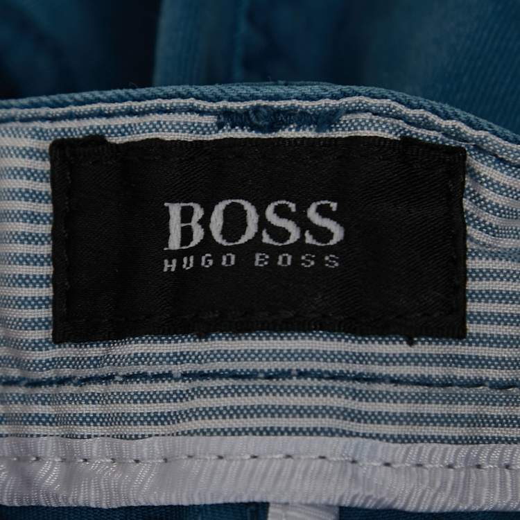Pre Owned Boss By Hugo Boss Blue Cotton Straight Leg Pants L