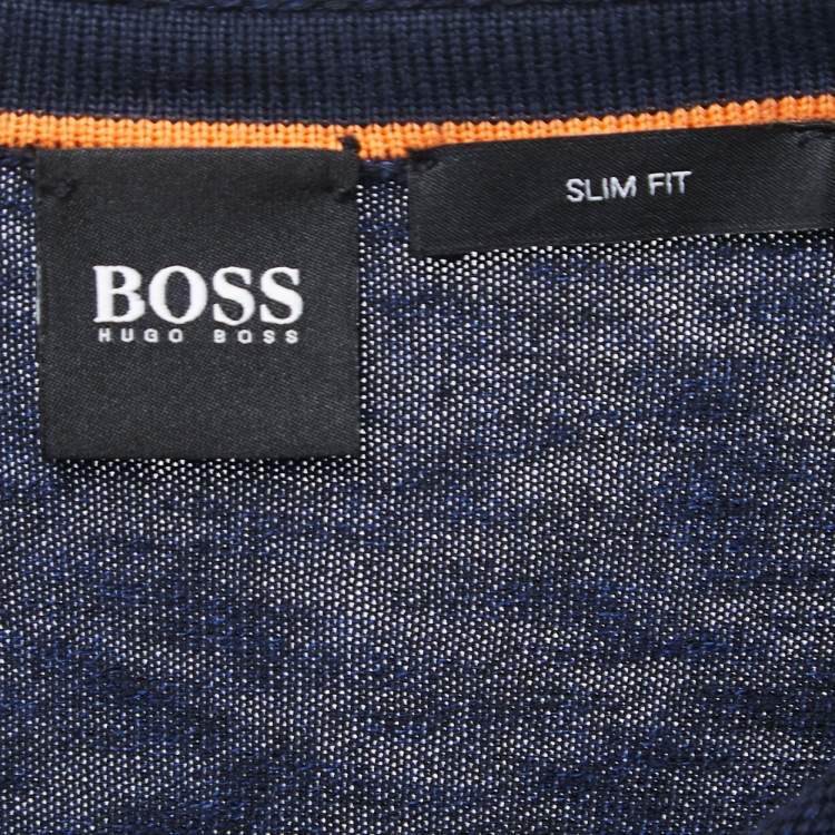 Pre Owned Boss By Hugo Boss Navy Blue Cotton Knit Crew Neck Sweatshirt L