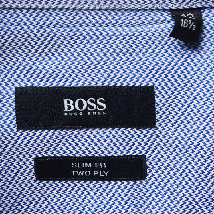 Pre Owned Boss By Hugo Boss Blue Patterned Cotton Slim Fit Full Sleeve Shirt XL