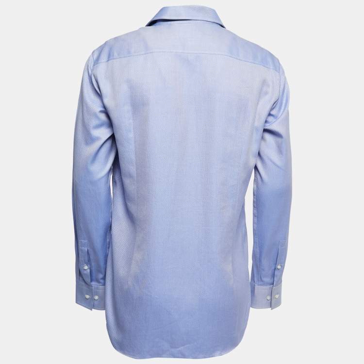Pre Owned Boss By Hugo Boss Blue Patterned Cotton Slim Fit Full Sleeve Shirt XL