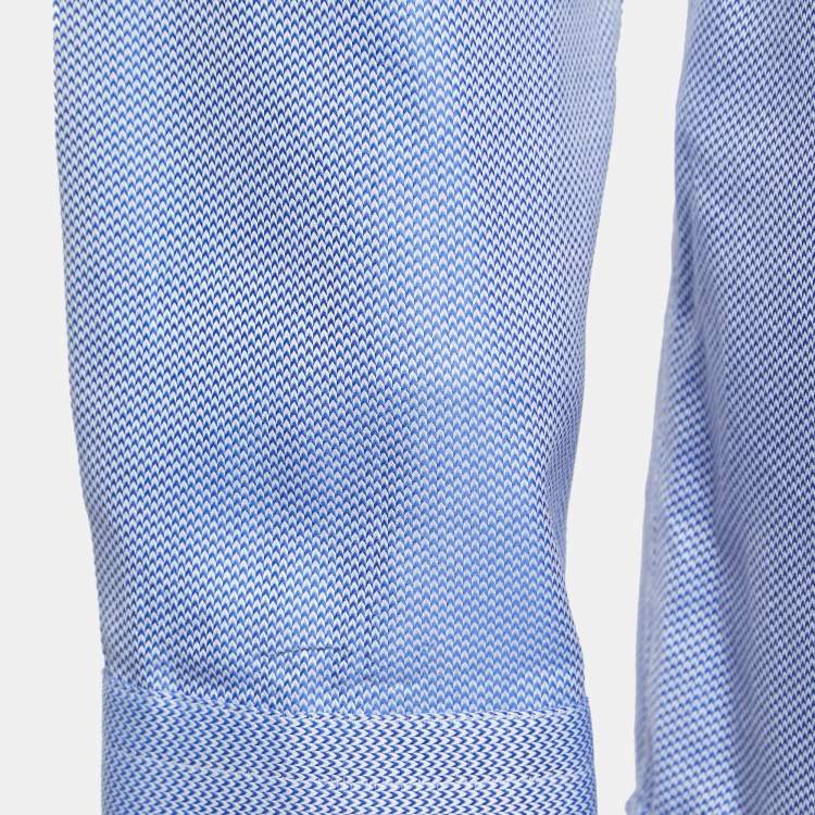 Pre Owned Boss By Hugo Boss Blue Patterned Cotton Slim Fit Full Sleeve Shirt XL