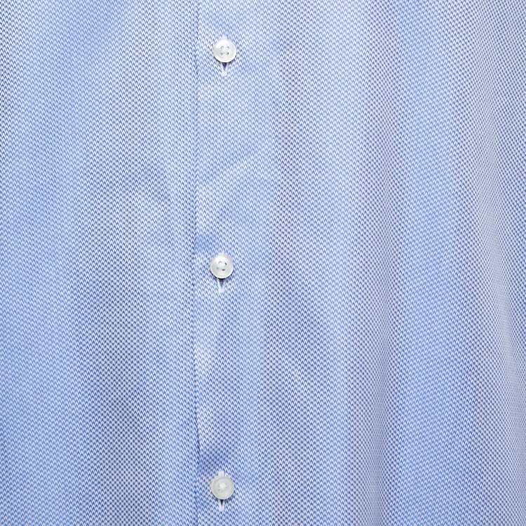 Pre Owned Boss By Hugo Boss Blue Patterned Cotton Slim Fit Full Sleeve Shirt XL