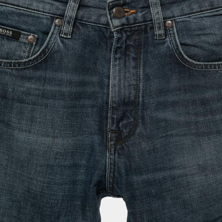 Pre Owned Boss By Hugo Boss Dark Blue Washed Denim Regular Fit Jeans L Waist 30"