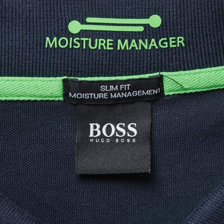 Pre Owned Boss By Hugo Boss Navy Blue Cotton Pique Moisture Manager Slim Fit Polo T-Shirt L