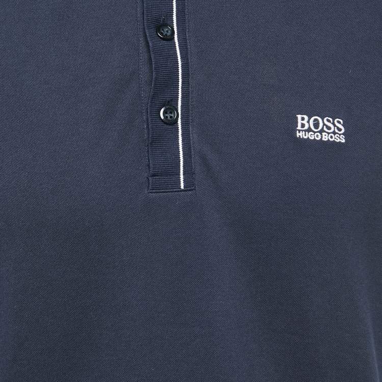 Pre Owned Boss By Hugo Boss Navy Blue Cotton Pique Moisture Manager Slim Fit Polo T-Shirt L