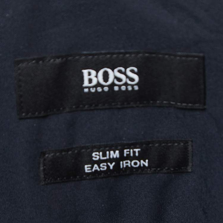 Pre Owned Boss by Hugo Boss Navy Blue Cotton Slim Fit Button Front Shirt L