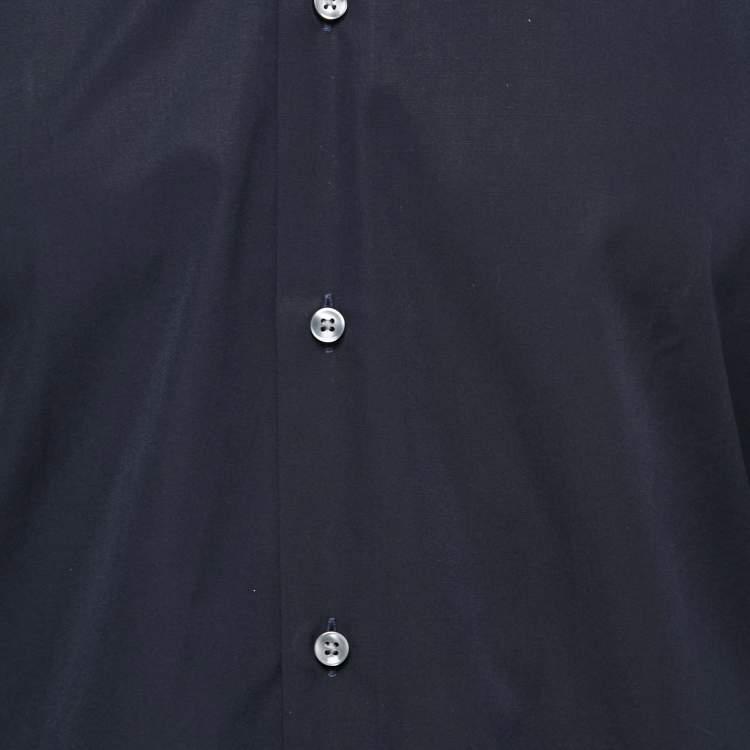 Pre Owned Boss by Hugo Boss Navy Blue Cotton Slim Fit Button Front Shirt L