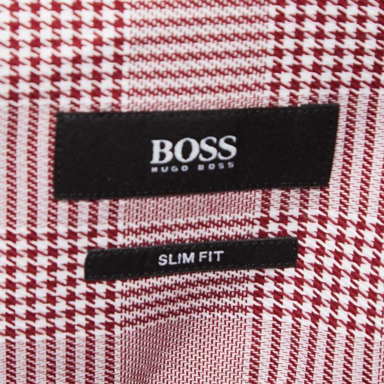 Pre Owned Boss By Hugo Boss Red Plaid Cotton Blend Button Front Full Sleeve Shirt XXL