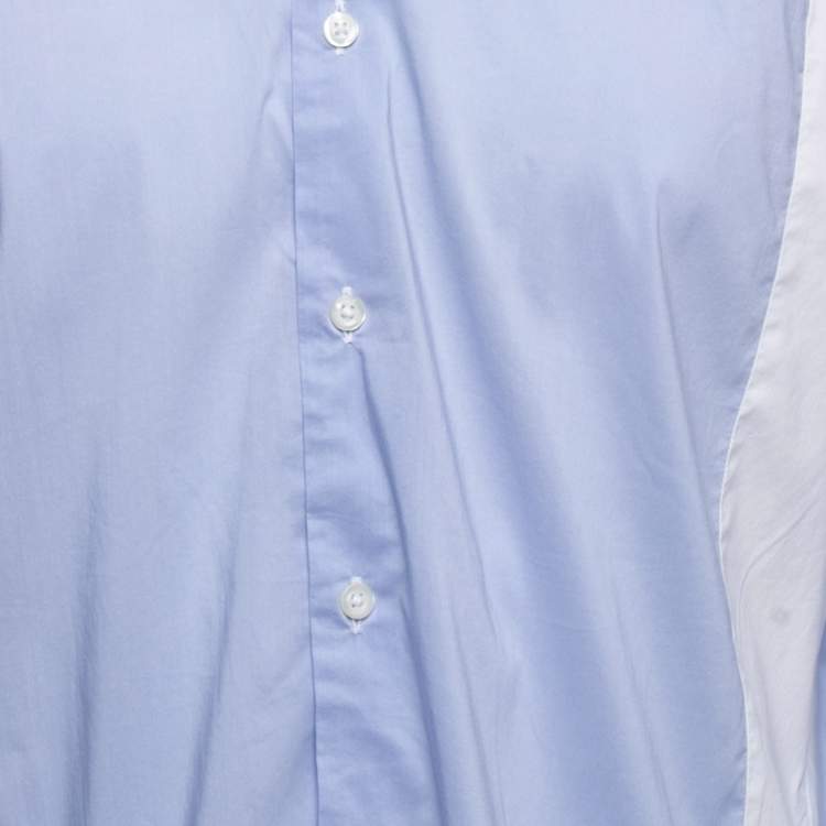Pre Owned Boss Orange By Hugo Boss White/Blue Cotton Blend Button Front Full Sleeve Shirt XXL