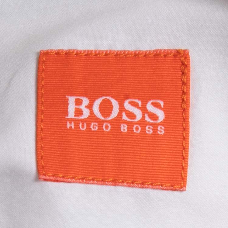 Pre Owned Boss Orange By Hugo Boss White/Blue Cotton Blend Button Front Full Sleeve Shirt XXL