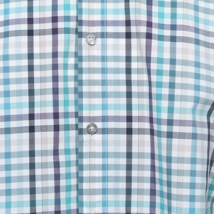 Pre Owned Boss By Hugo Boss Blue Checked Cotton Button Front Full Sleeve Shirt 3XL