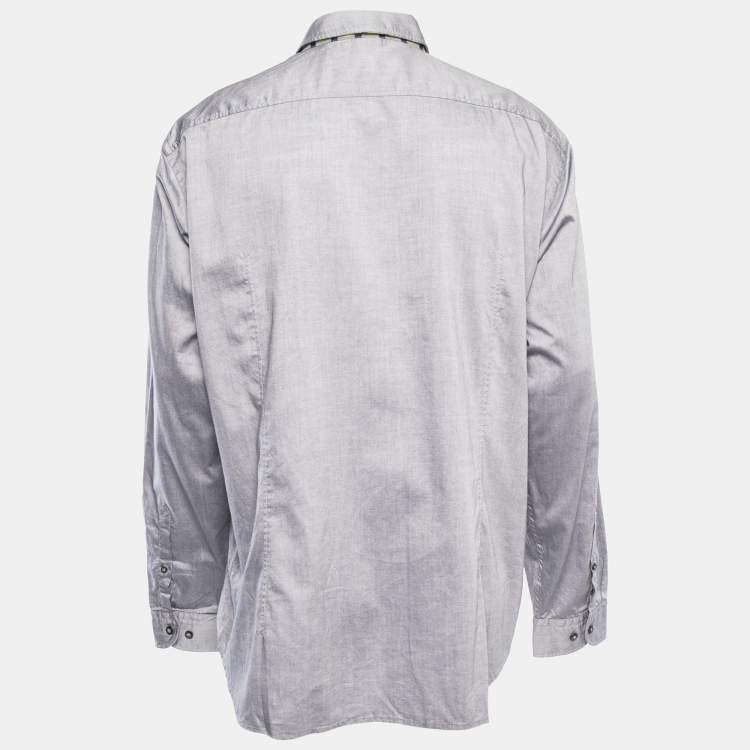 Pre Owned Boss By Hugo Boss Grey Cotton Button Front Banyo Full Sleeve Shirt 3XL