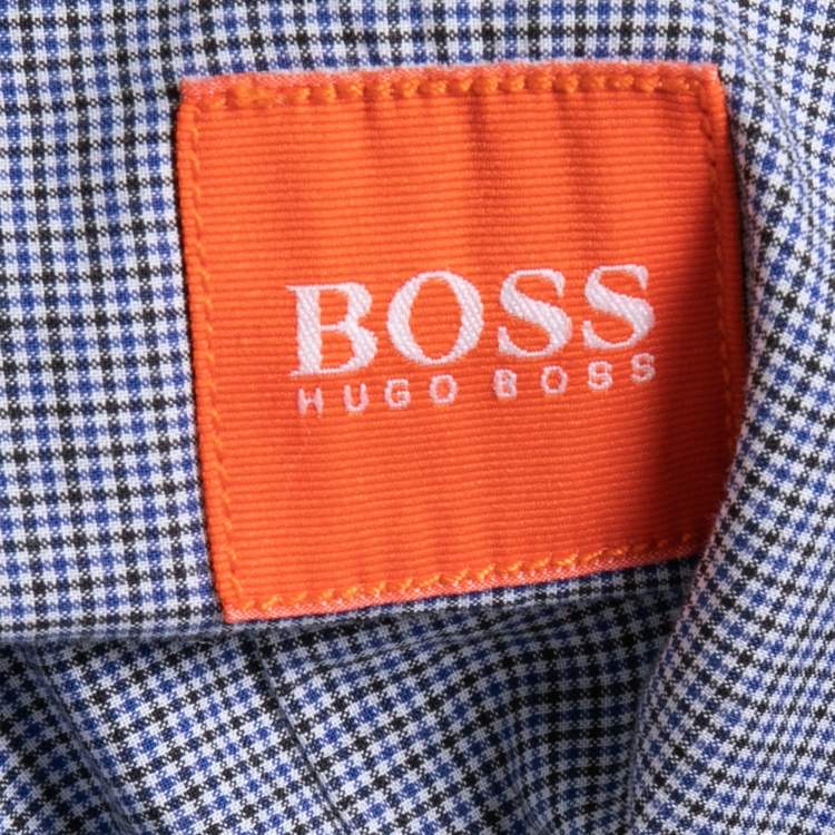 Pre Owned Boss Orange By Hugo Boss Blue Micro Checked Cotton Button Front Full Sleeve Shirt XXXL