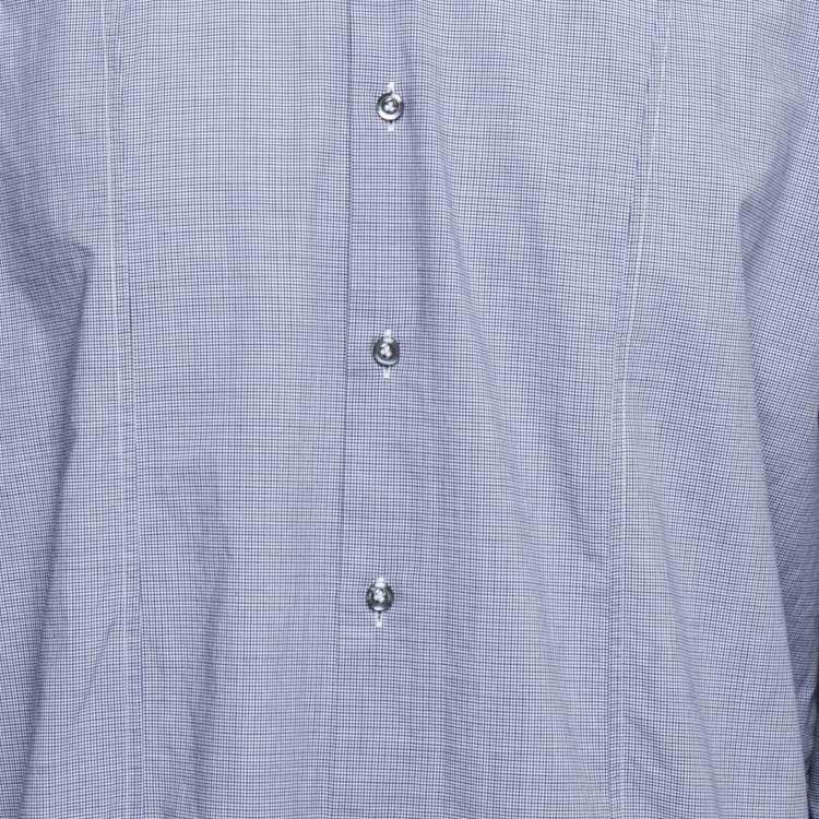 Pre Owned Boss Orange By Hugo Boss Blue Micro Checked Cotton Button Front Full Sleeve Shirt XXXL