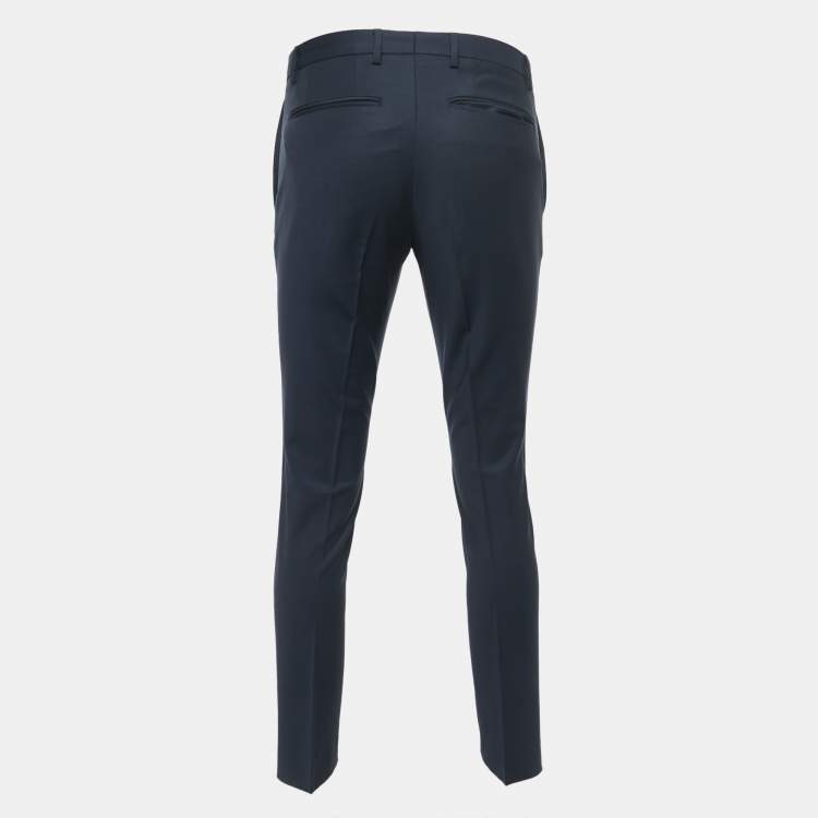 Pre Owned Boss By Hugo Boss Navy Blue Wool Blend Trousers S