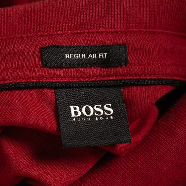 Pre Owned Boss By Hugo Boss Red Cotton Long Sleeve Polo T-Shirt XL