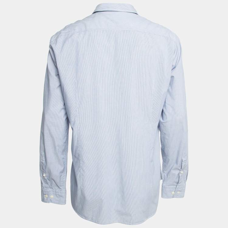 Pre Owned Boss By Hugo Boss Blue Striped Cotton Button Front Regular Fit Shirt XL