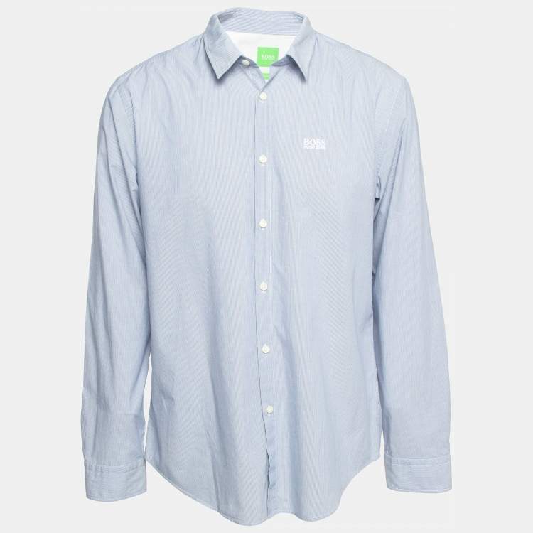 Pre Owned Boss By Hugo Boss Blue Striped Cotton Button Front Regular Fit Shirt XL