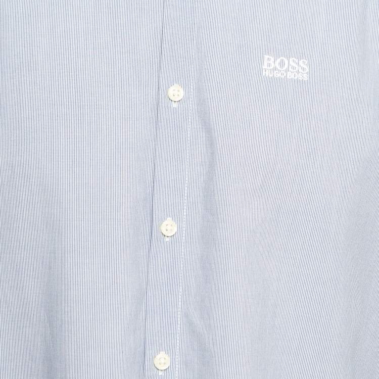 Pre Owned Boss By Hugo Boss Blue Striped Cotton Button Front Regular Fit Shirt XL