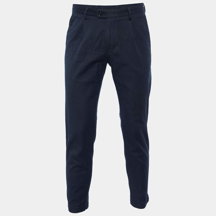 Pre Owned Boss By Hugo Boss Navy Blue Cotton Riko Pleats Pants S